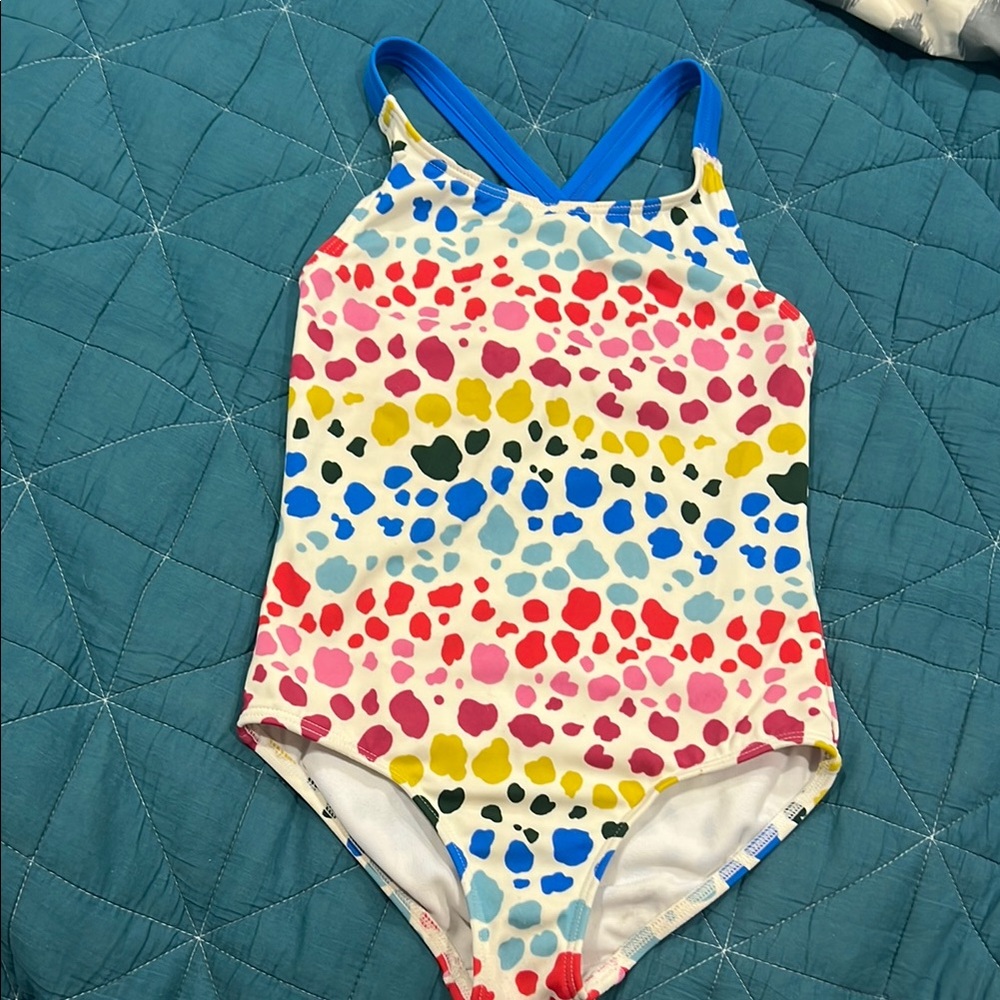 Boden rainbow cheetah print on Cream One Piece Swimsuit, Size 4